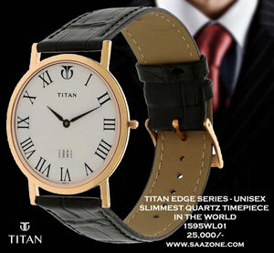 Titan Edge Series Unisex 1595WL01- Slimmest Quartz Timepiece in the World