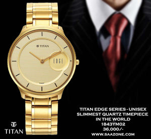 Titan Edge Series Unisex 1843YM02- Slimmest Quartz Timepiece in the World