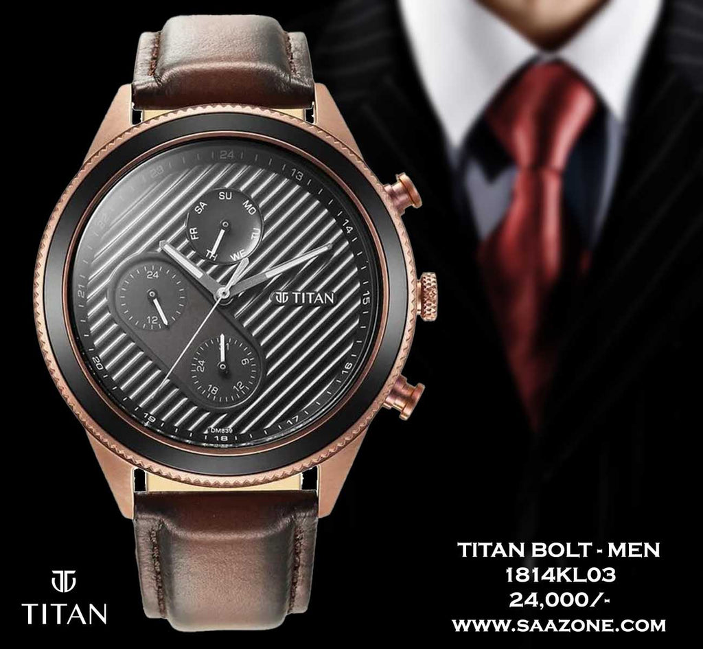 Titan Bolt Quartz Leather for Men Mulifunction Dial 1814KL03